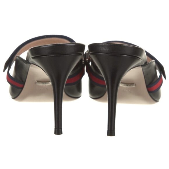 🆕 Authentic GUCCI Black Leather Striped Mules (SZ 37.5, US 7.5) - Picture 12 of 13